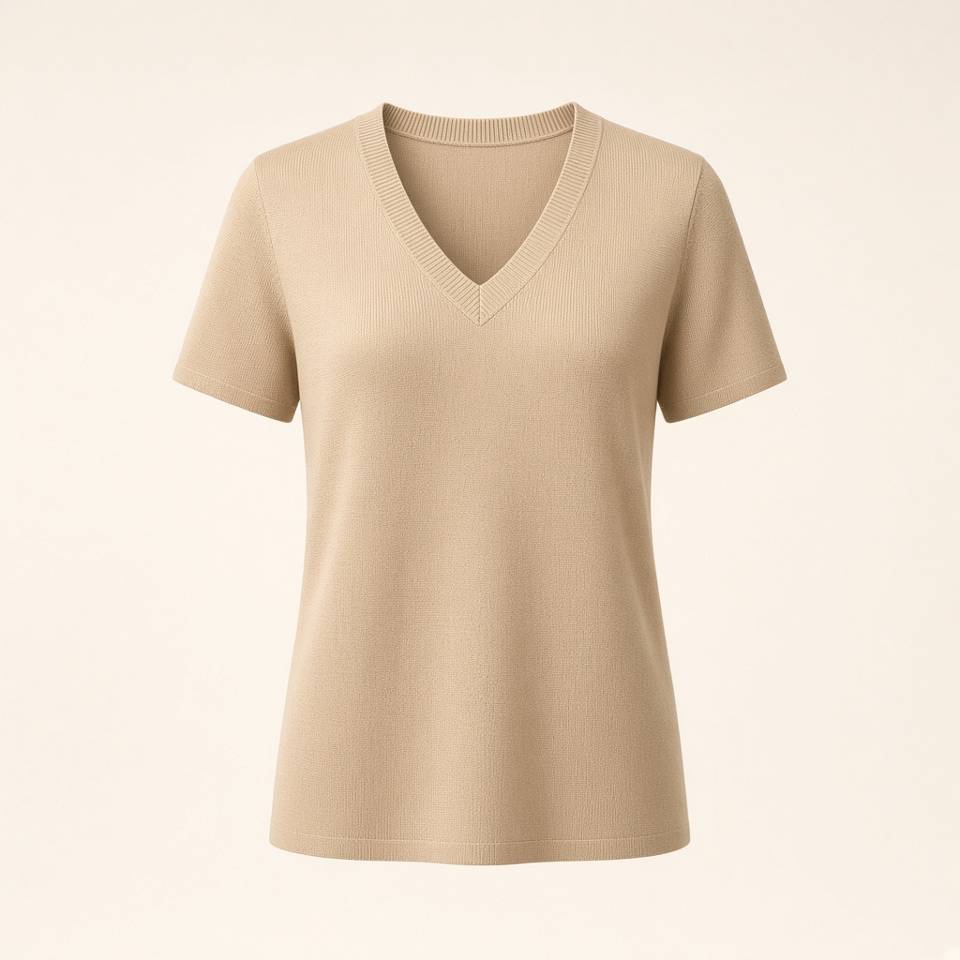 Beige V-Neck Top